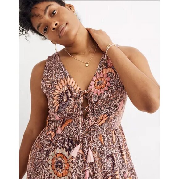 💕MADEWELL💕 Lace-Up Ruffle-Hem Midi Dress ~ Bali Blooms Print 10 (Regular Fit) - Picture 5 of 16